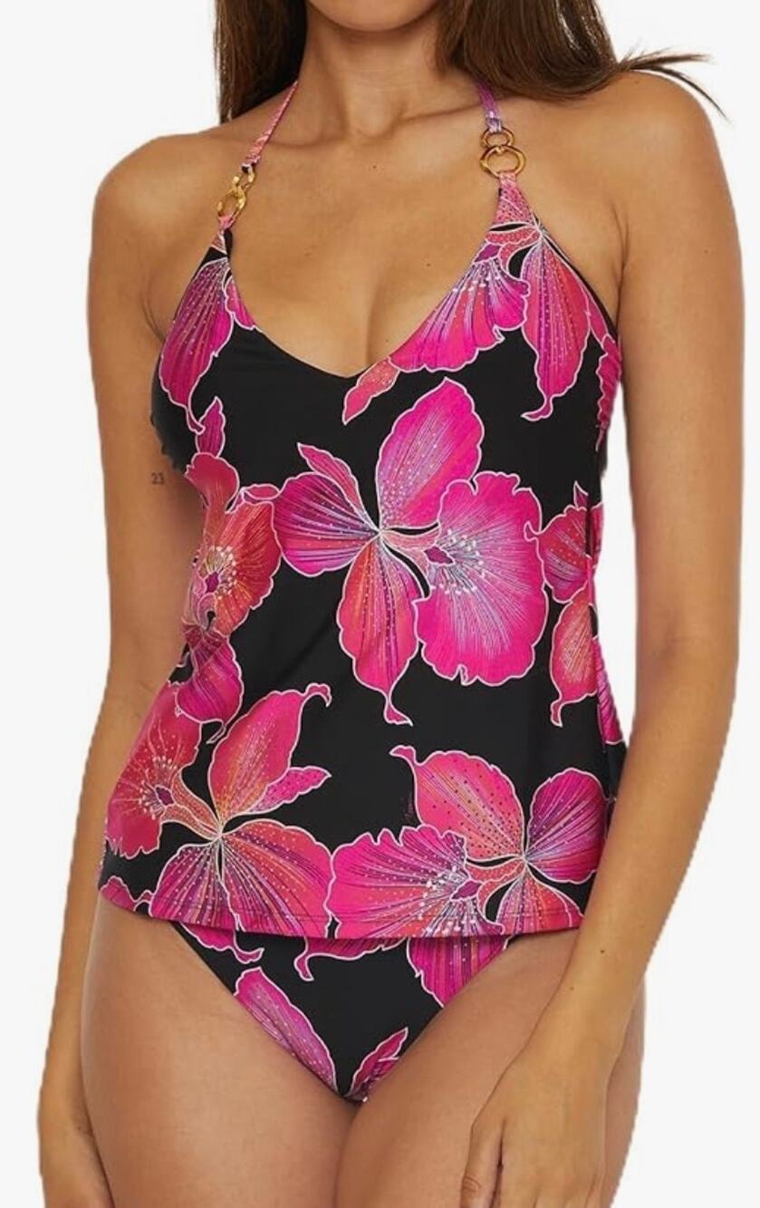 Trina Turk Fleury Chain Trim Tankini Swim Top 4 NWT